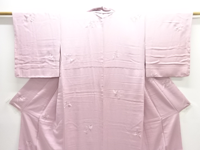  未使用品　蘇州刺繍草の実模様一ツ紋色無地着物